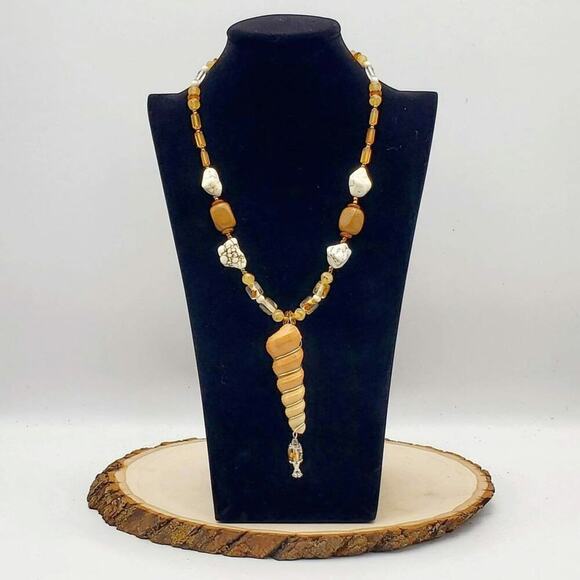 None Jewelry - Spiral Shell and Jasper Boho Ocean Statement Necklace